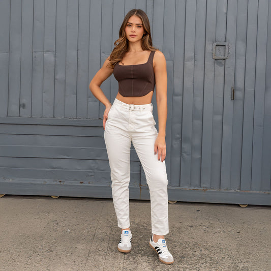 PANTALON DRILL MUJER MOM FIT TIRO ALTO 9290