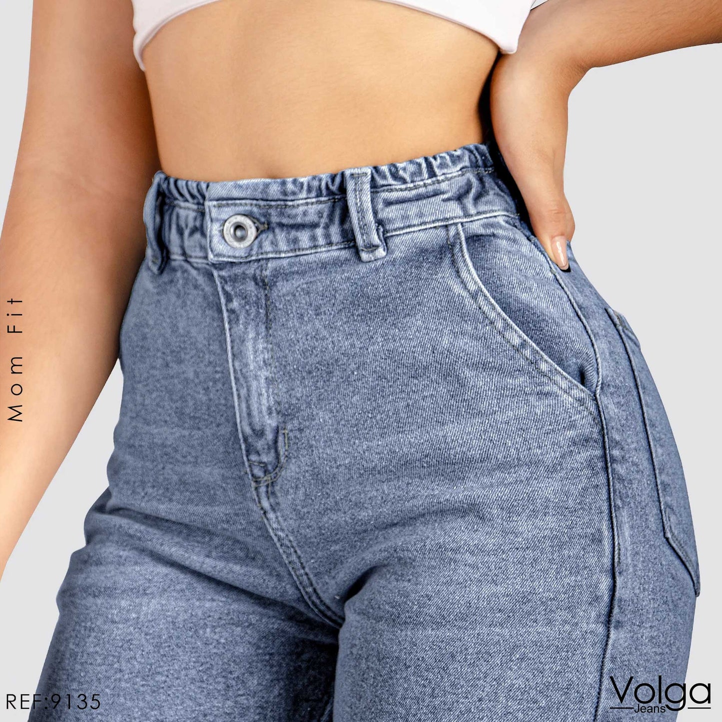 JEANS MUJER MOM TIRO ALTO PRETINA RESORTADA 9135 OSCURO