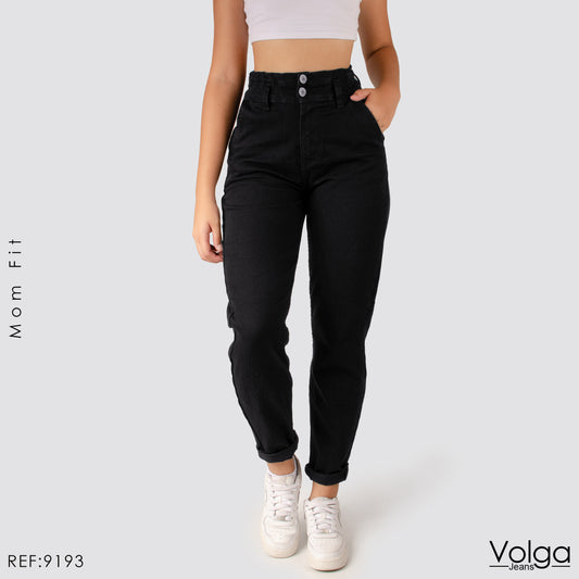 JEANS MUJER MOM TIRO ALTO PRETINA RESORTADA 9193