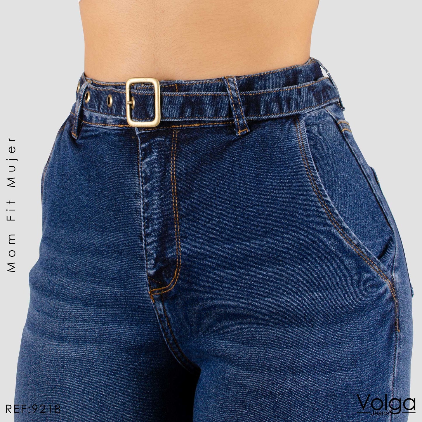 JEANS MUJER MOM FIT TIRO ALTO CON CORREA 9218