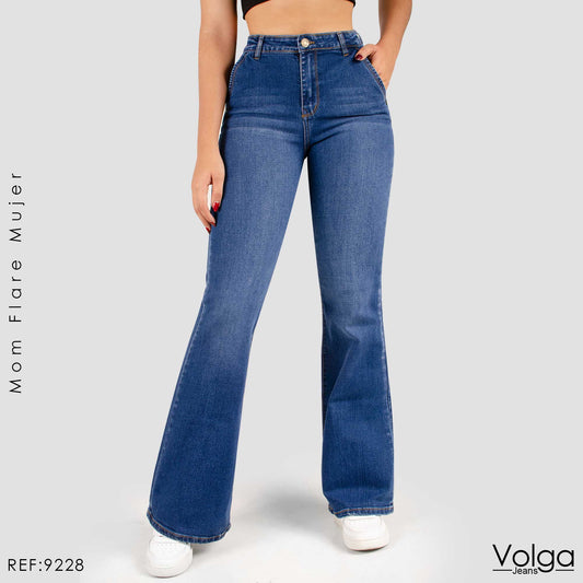 JEANS MUJER MOM FLARE TIRO ALTO 9228