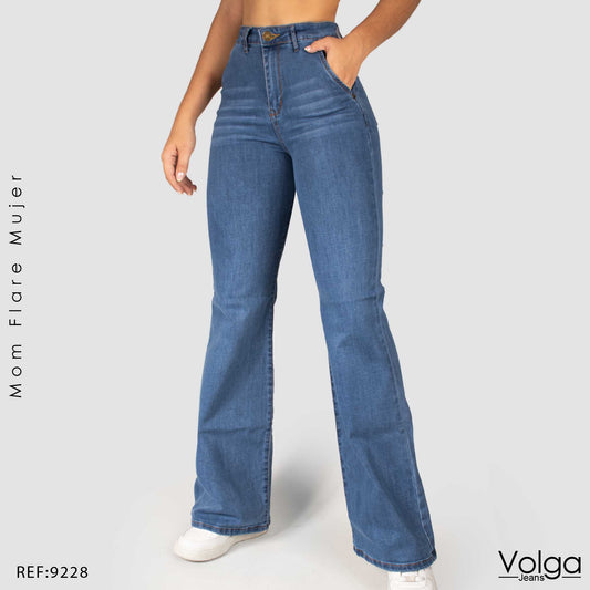 JEANS MUJER MOM FLARE TIRO ALTO 9228 CLARO