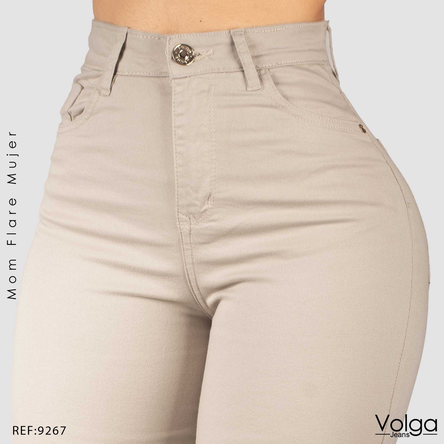 PANTALON DRILL MUJER MOM FLARE TIRO ALTO 9267