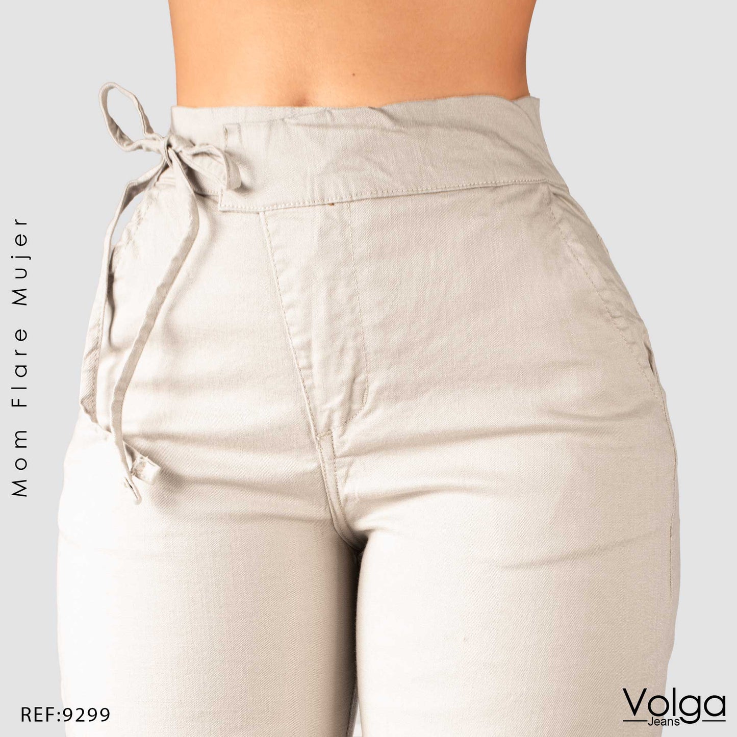 PANTALON DRILL MUJER MOM FLARE TIRO ALTO 9299
