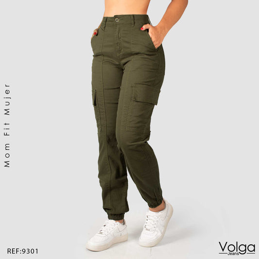 PANTALON DRILL MUJER CARGO TIRO ALTO 9301