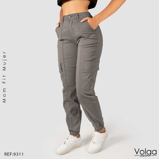 PANTALON DRILL MUJER CARGO TIRO ALTO 9311