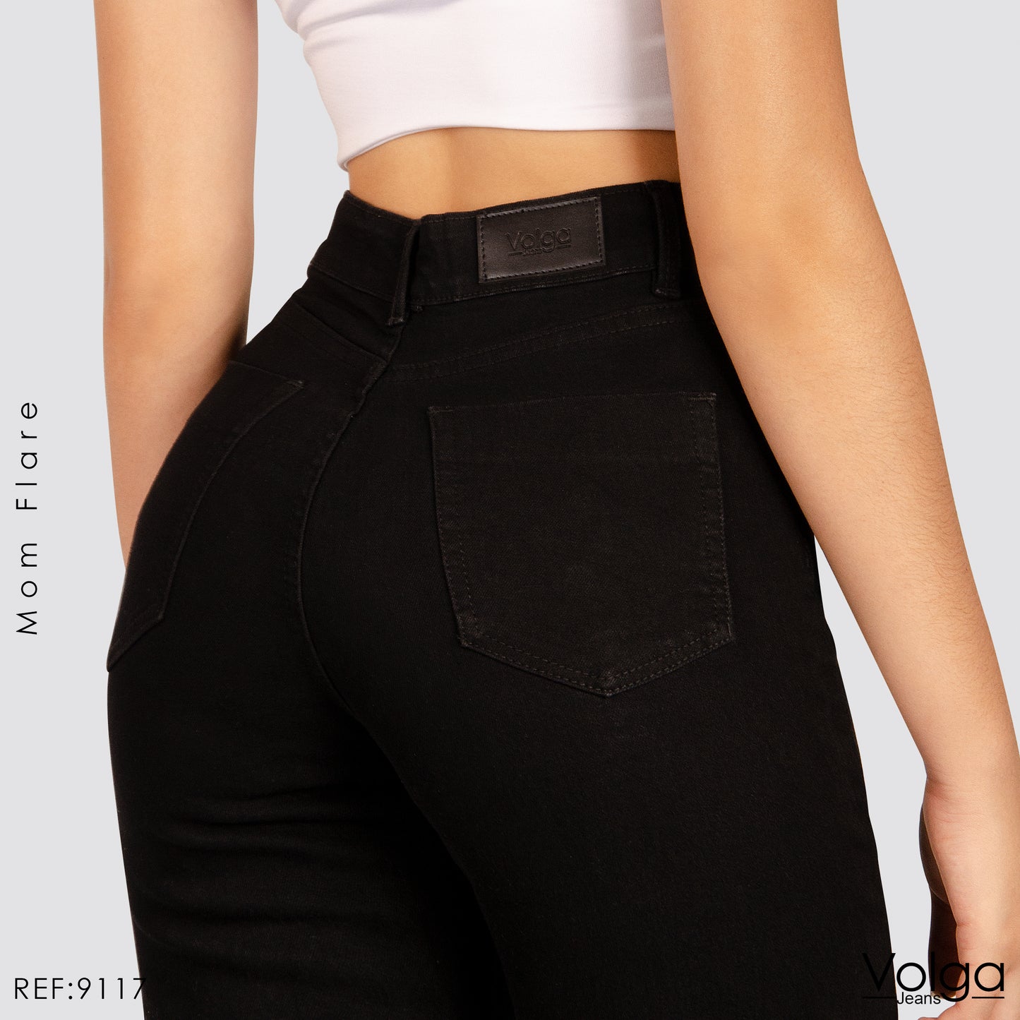 JEANS MUJER MOM FLARE NEGRO TIRO ALTO 9117