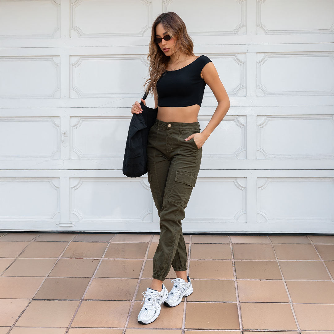 PANTALON DRILL MUJER CARGO TIRO ALTO 9301