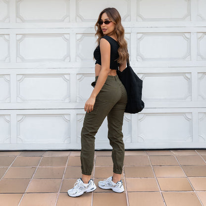 PANTALON DRILL MUJER CARGO TIRO ALTO 9301