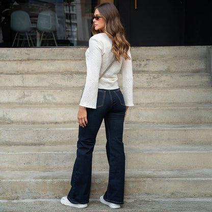 JEANS MUJER MOM FLARE TIRO ALTO 9243