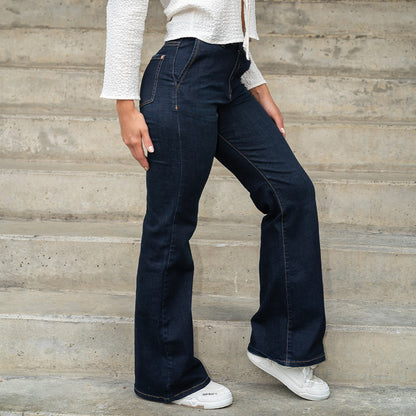 JEANS MUJER MOM FLARE TIRO ALTO 9243