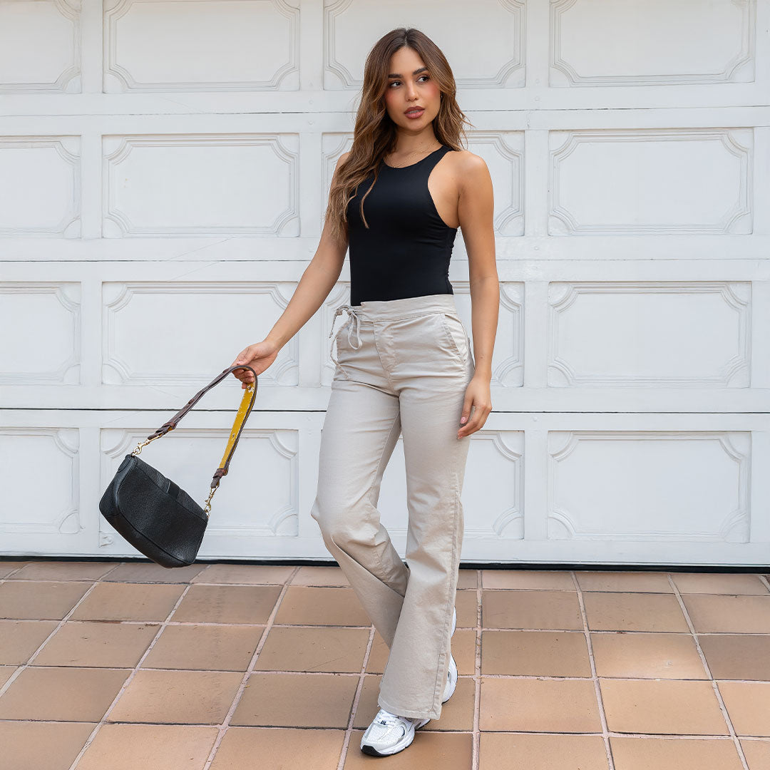 PANTALON DRILL MUJER MOM FLARE TIRO ALTO 9299