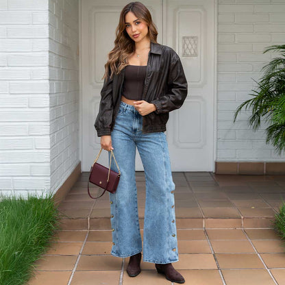 JEANS MUJER MOM FLARE RIGIDO TIRO ALTO 9300