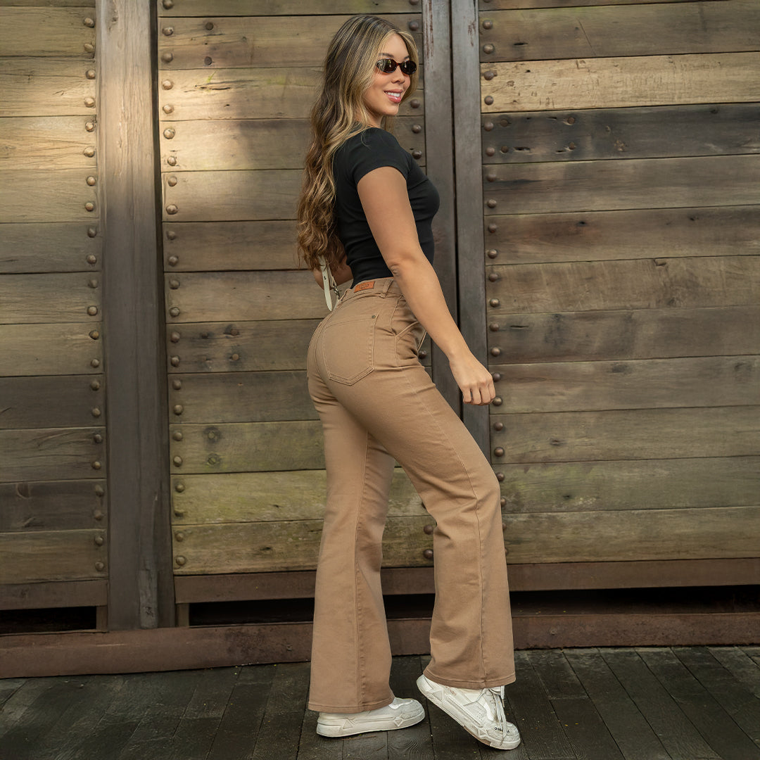 PANTALON MUJER MOM FLARE TIRO ALTO 9295