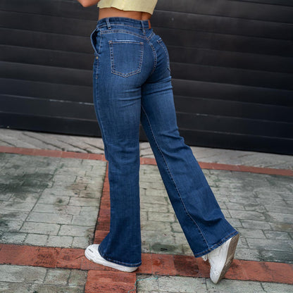 JEANS MUJER MOM FLARE TIRO ALTO 9228 OSCURO