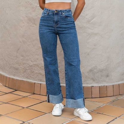 JEANS MUJER MOM FLARE TIRO ALTO 9304