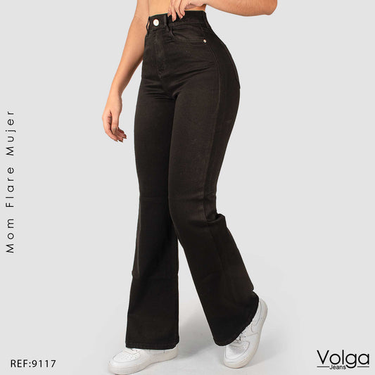 JEANS MUJER BOTA ANCHA NEGRO TIRO ALTO 9117