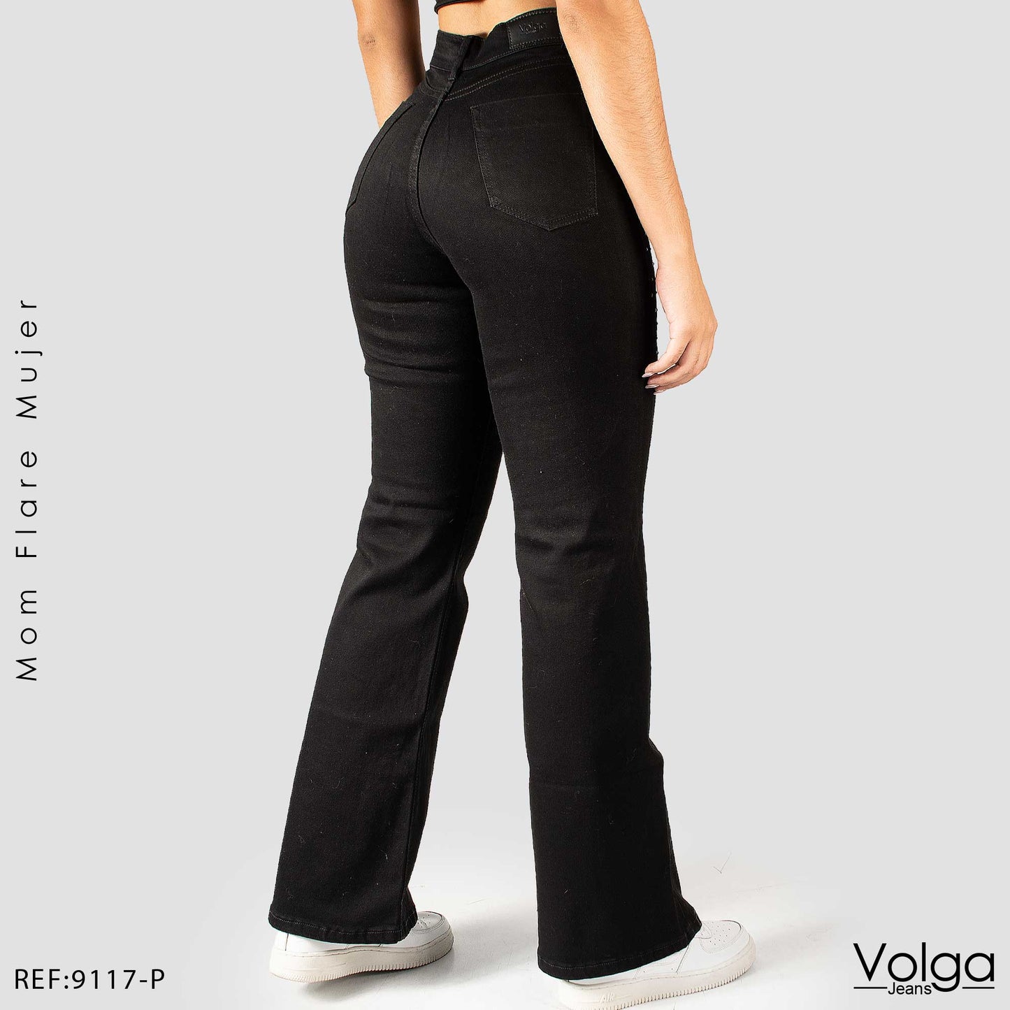 JEANS MUJER MOM FLARE NEGRO TIRO ALTO 9117-P