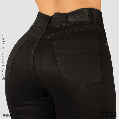 JEANS MUJER BOTA ANCHA NEGRO TIRO ALTO 9117
