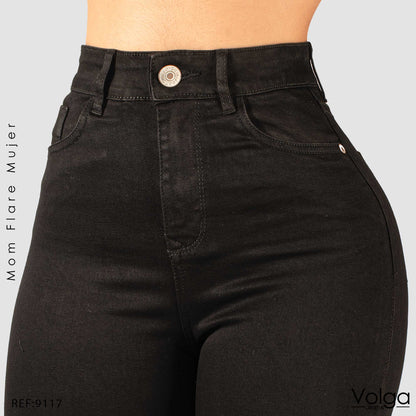 JEANS MUJER BOTA ANCHA NEGRO TIRO ALTO 9117