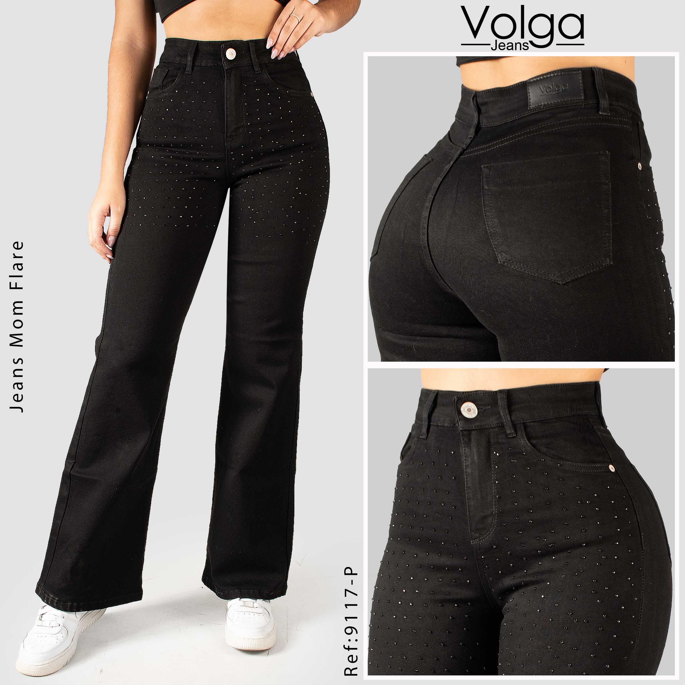 JEANS MUJER BOTA ANCHA NEGRO TIRO ALTO 9117-P