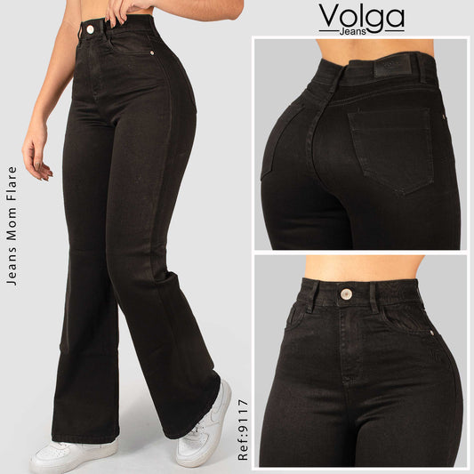 JEANS MUJER BOTA ANCHA NEGRO TIRO ALTO 9117