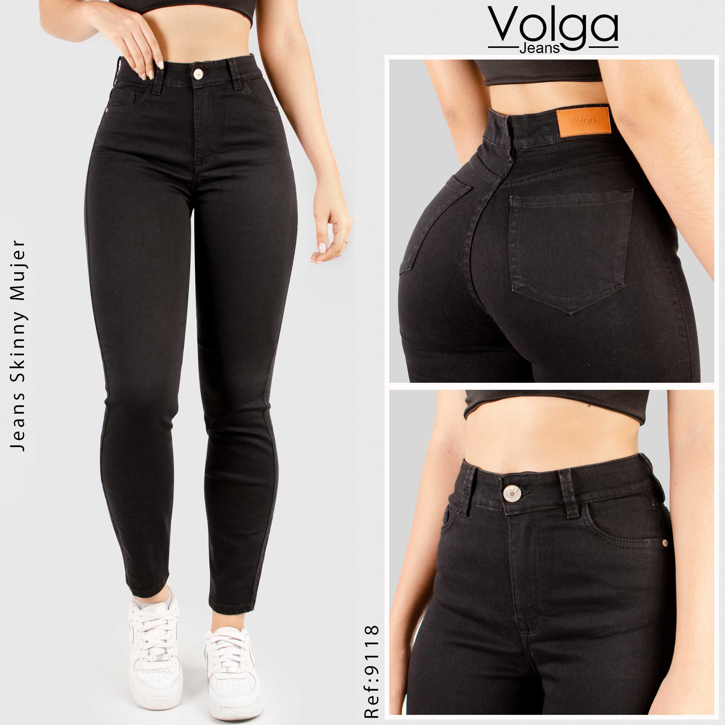 JEANS MUJER SKINNY NEGRO TIRO ALTO 9118