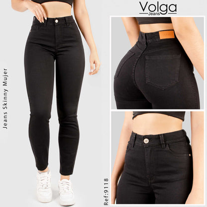 JEANS MUJER SKINNY NEGRO TIRO ALTO 9118