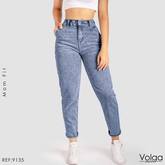 JEANS MUJER MOM TIRO ALTO PRETINA RESORTADA 9135 OSCURO