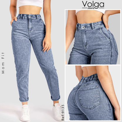 JEANS MUJER MOM TIRO ALTO PRETINA RESORTADA 9135 OSCURO