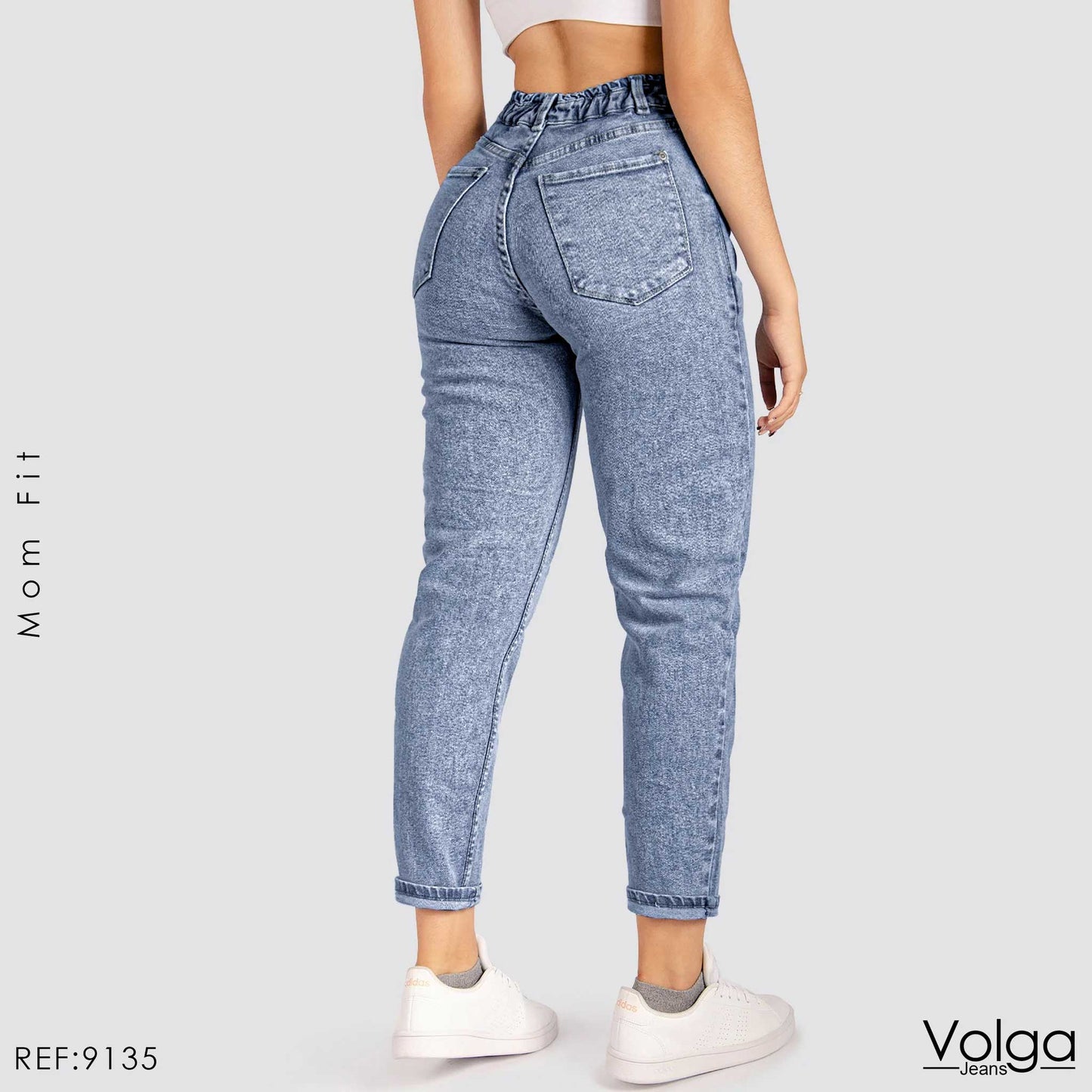 JEANS MUJER MOM TIRO ALTO PRETINA RESORTADA 9135 OSCURO