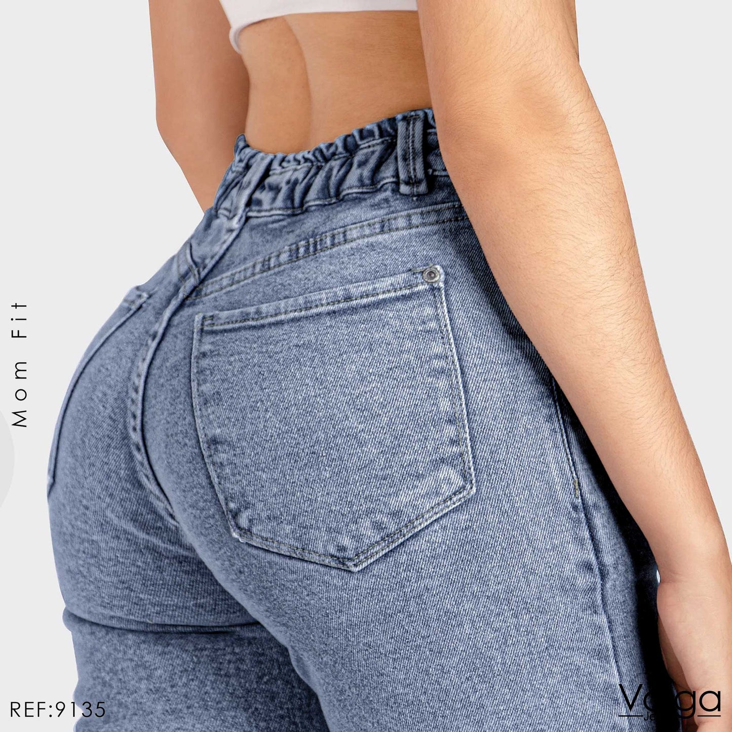 JEANS MUJER MOM TIRO ALTO PRETINA RESORTADA 9135 OSCURO