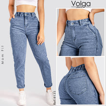 Cargar imagen en el visor de la galería, JEANS MUJER MOM TIRO ALTO PRETINA RESORTADA 9135 OSCURA
