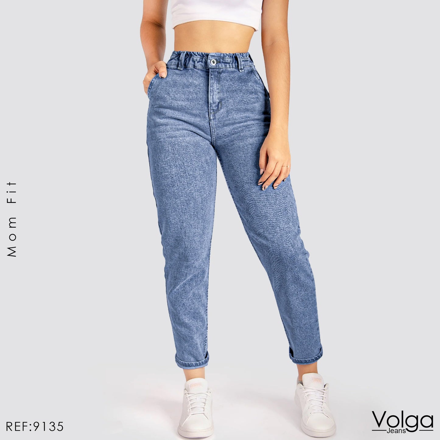 JEANS MUJER MOM TIRO ALTO PRETINA RESORTADA 9135 OSCURA