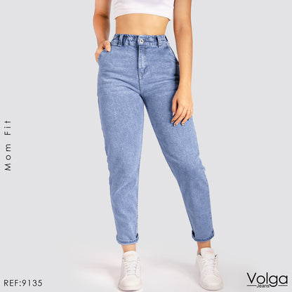 JEANS MUJER MOM TIRO ALTO PRETINA RESORTADA 9135 CLARO