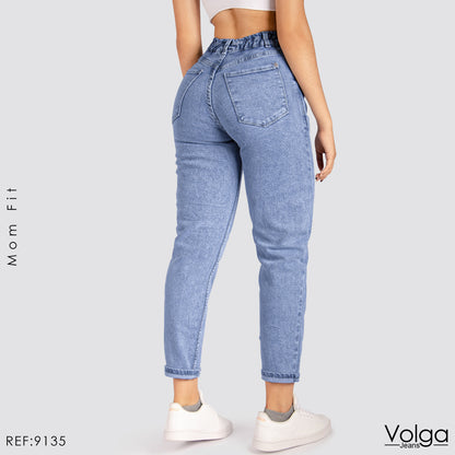 JEANS MUJER MOM TIRO ALTO PRETINA RESORTADA 9135 CLARO
