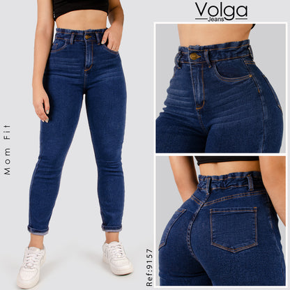 JEANS MUJER MOM FIT TIRO ALTO PRETINA RESORTADA 9157