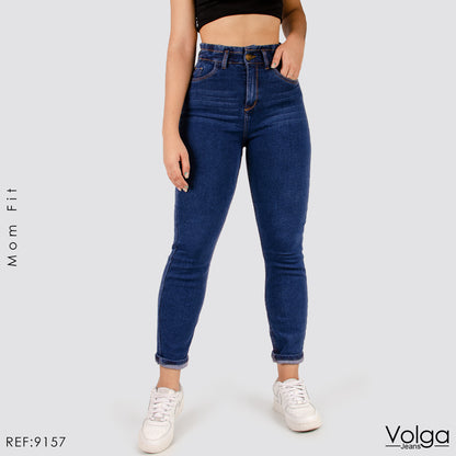 JEANS MUJER MOM FIT TIRO ALTO PRETINA RESORTADA 9157