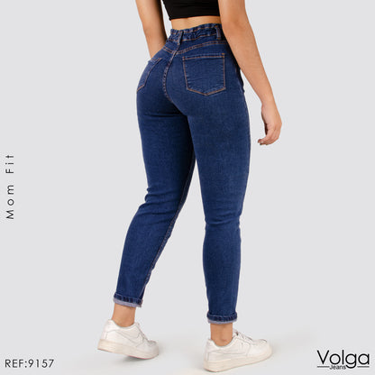 JEANS MUJER MOM FIT TIRO ALTO PRETINA RESORTADA 9157