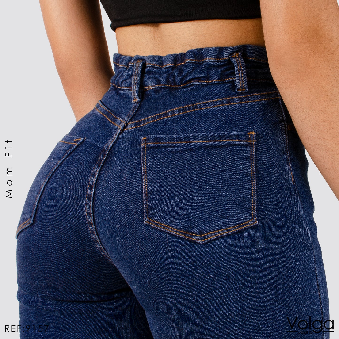 JEANS MUJER MOM FIT TIRO ALTO PRETINA RESORTADA 9157