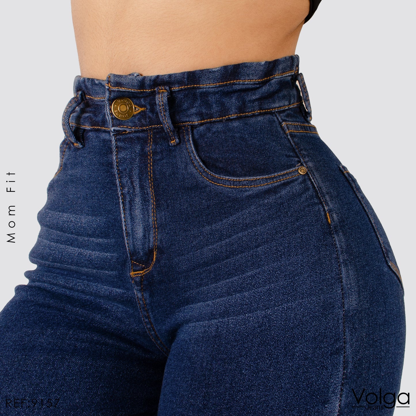 JEANS MUJER MOM FIT TIRO ALTO PRETINA RESORTADA 9157