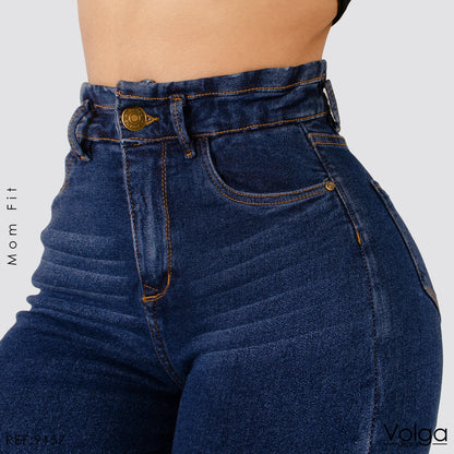 JEANS MUJER MOM FIT TIRO ALTO PRETINA RESORTADA 9157