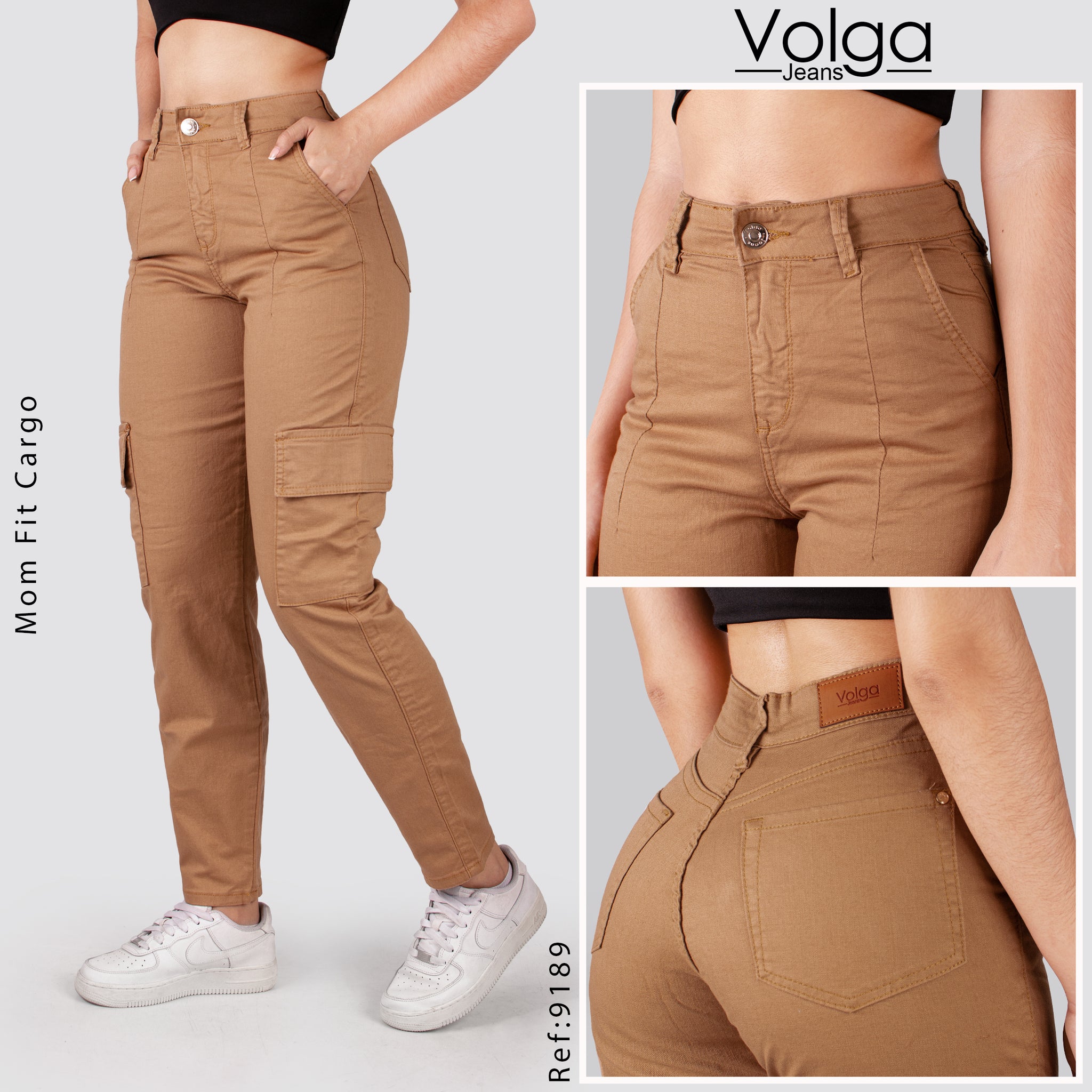 PANTALON DRILL MUJER CARGO TIRO ALTO 9189