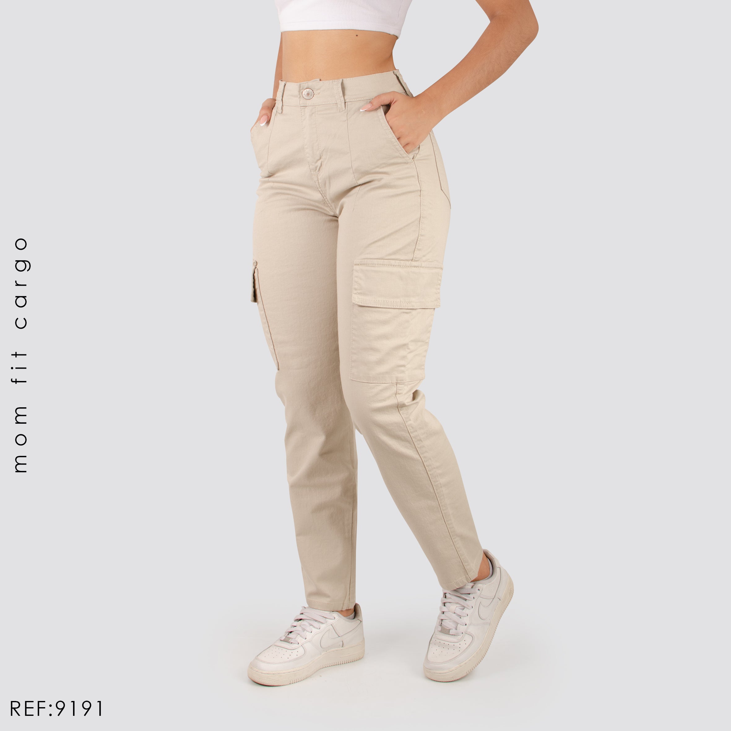 PANTALON DRILL MUJER CARGO TIRO ALTO 9191