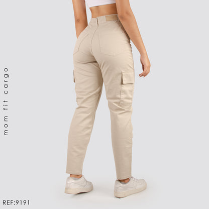 PANTALON DRILL MUJER CARGO TIRO ALTO 9191