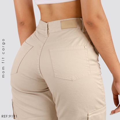 PANTALON DRILL MUJER CARGO TIRO ALTO 9191