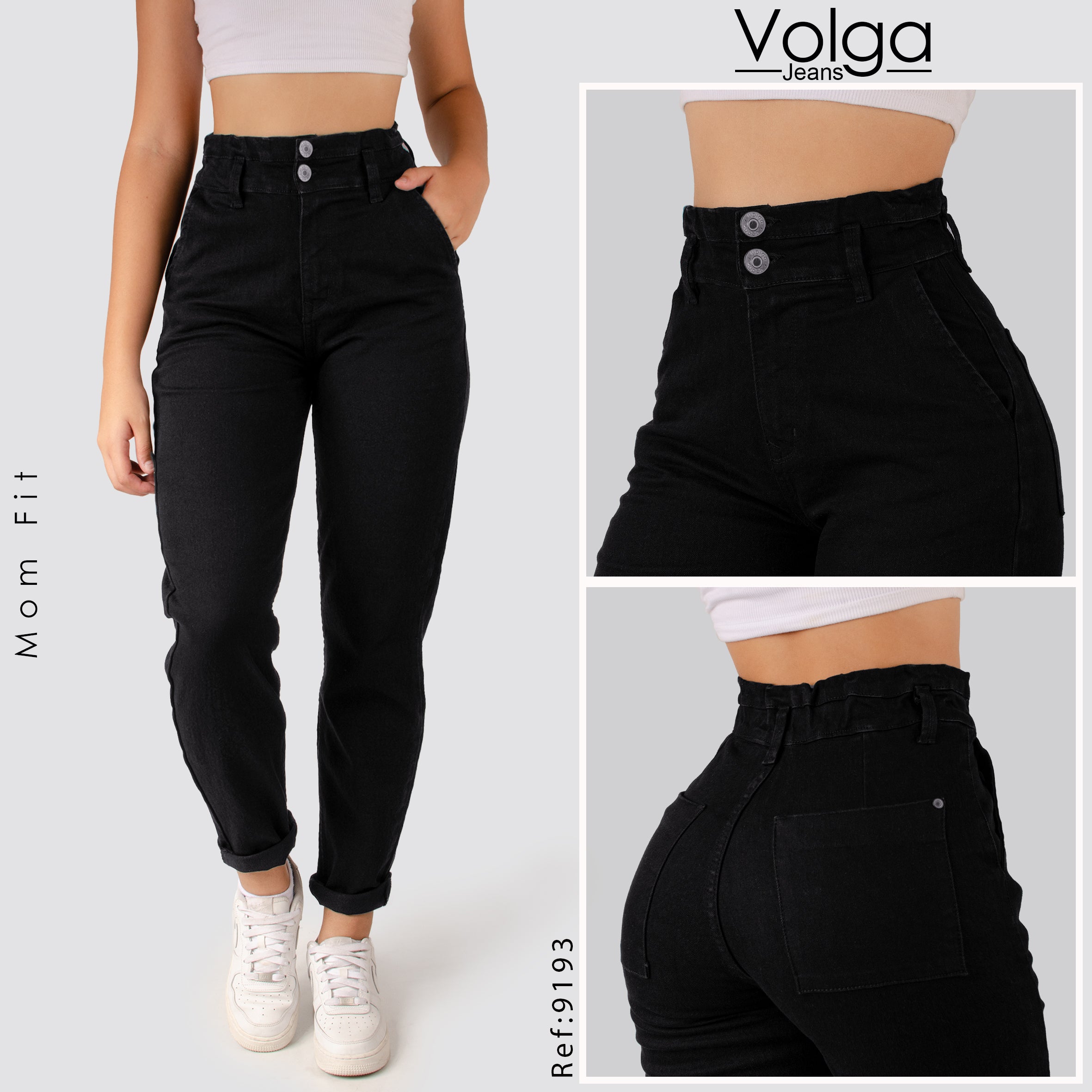 JEANS MUJER MOM TIRO ALTO PRETINA RESORTADA 9193