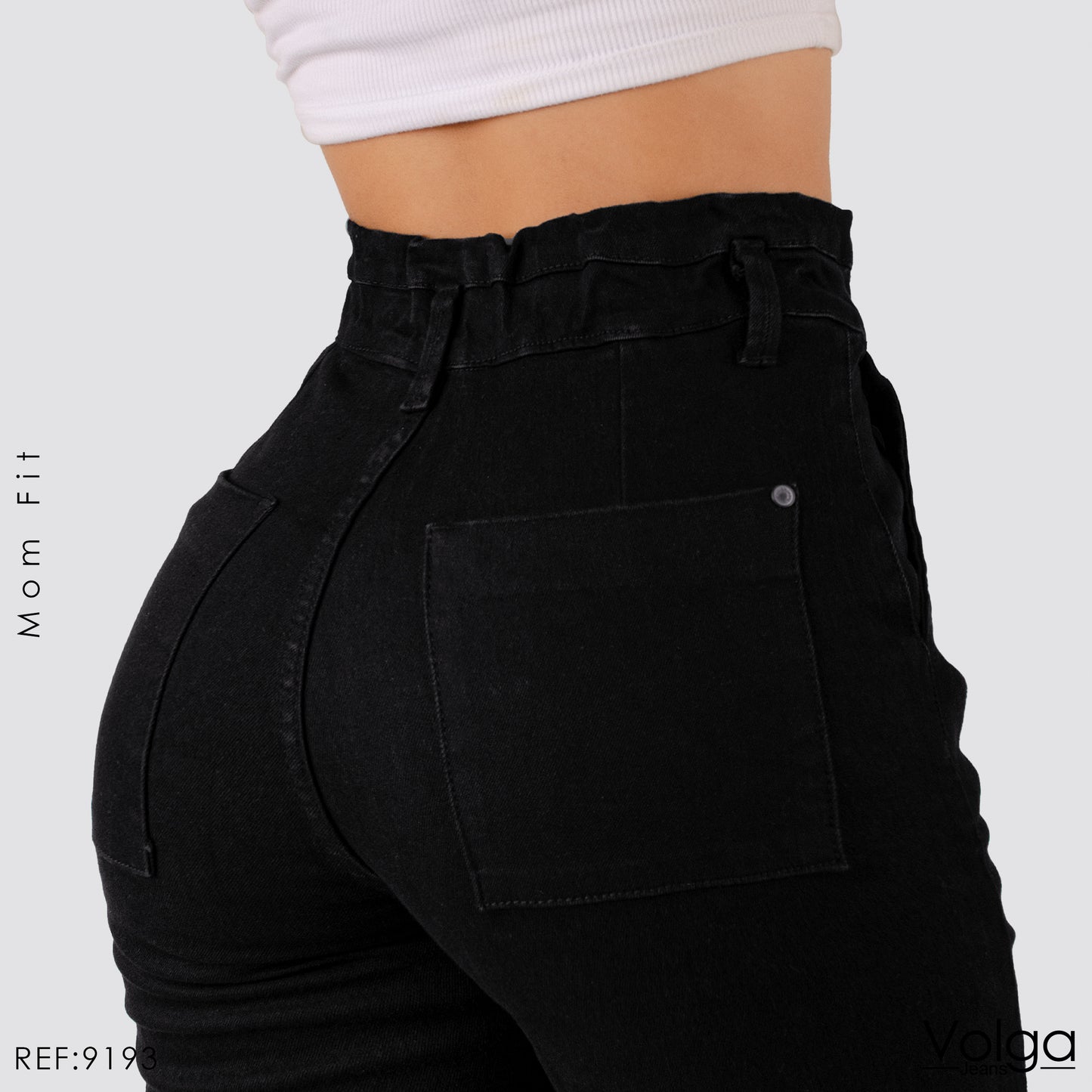 JEANS MUJER MOM TIRO ALTO PRETINA RESORTADA 9193