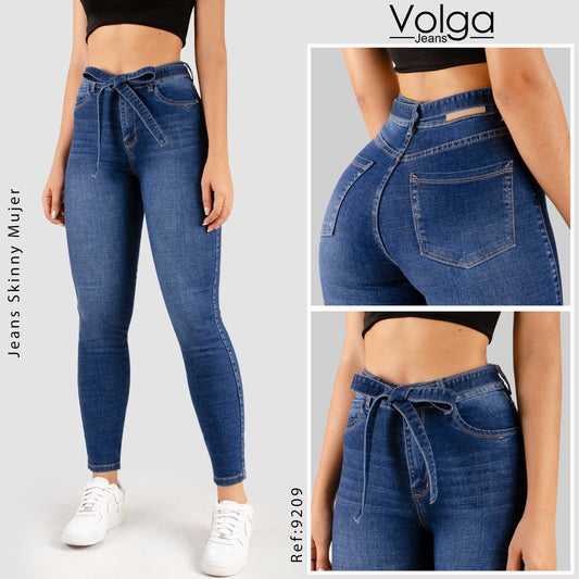 JEANS MUJER SKINNY CON CINTURON TIRO ALTO 9209
