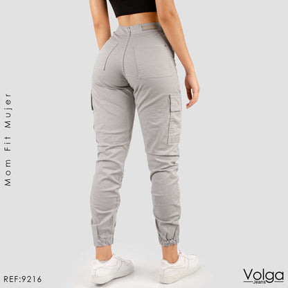 PANTALON DRILL MUJER CARGO TIRO ALTO 9216